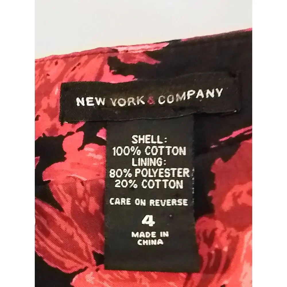 New York & Company  pink floral on black background